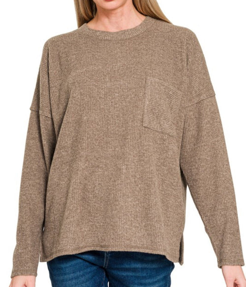 Ribbed Soft Pocket Sweater Mocha