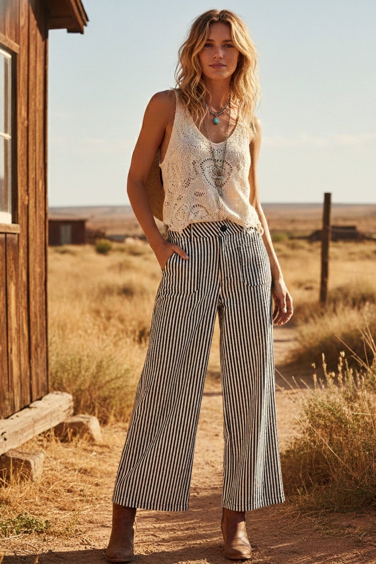 Wide Leg Stripe Pant Black