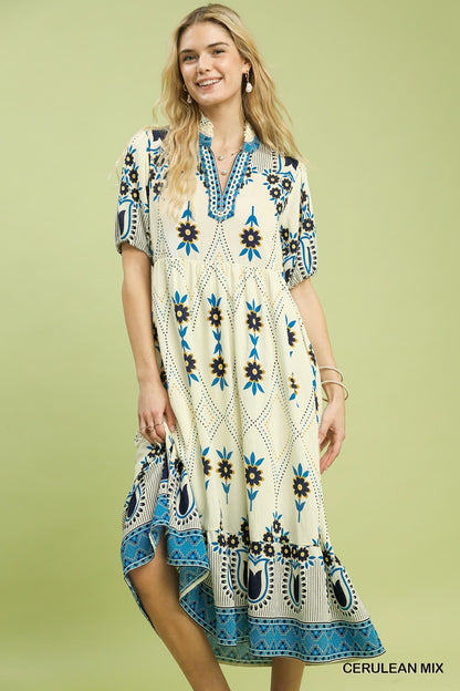 UMGEE Border Floral Print Midi Dress