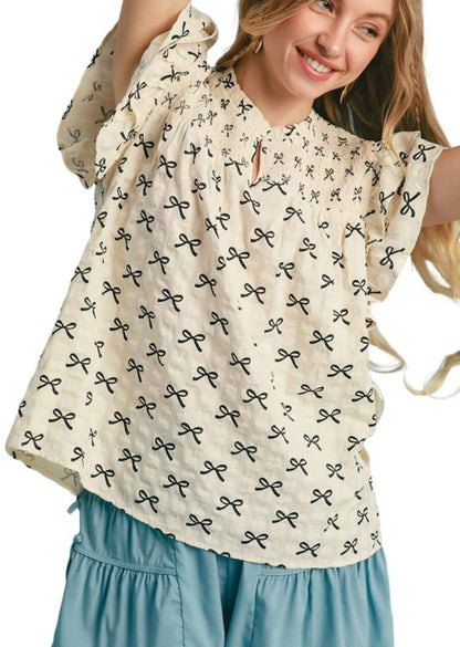 UMGEE Cream & Black Ribbon Bows Top