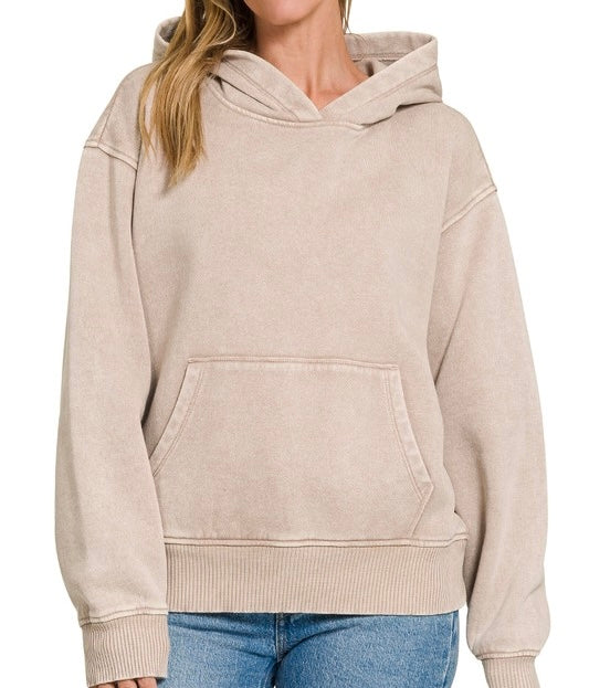 Acid Wash Hoodie Sweatshirt Ash Mocha