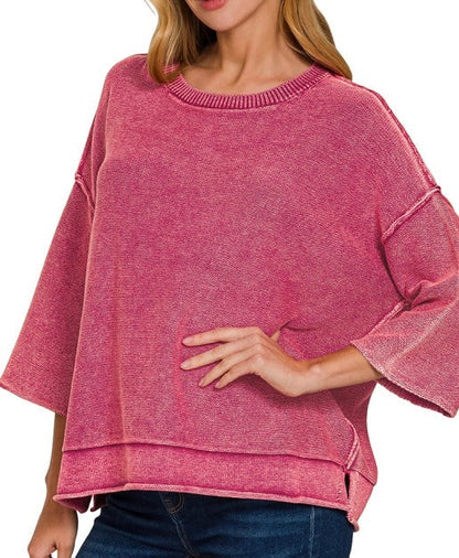 Breezy Knit Top Wine Red