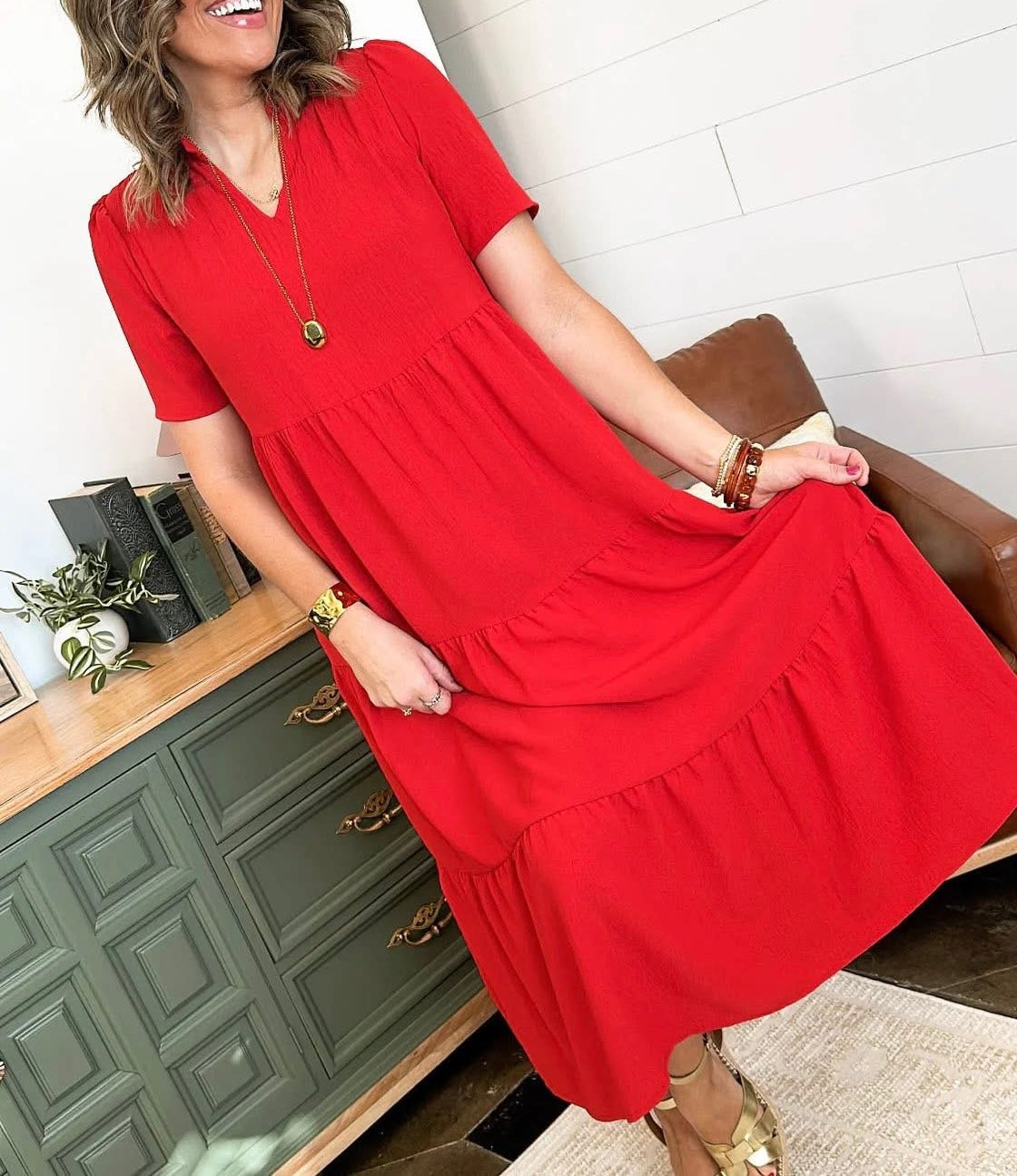 Adeline Red Ruffle Tiered Maxi Dress