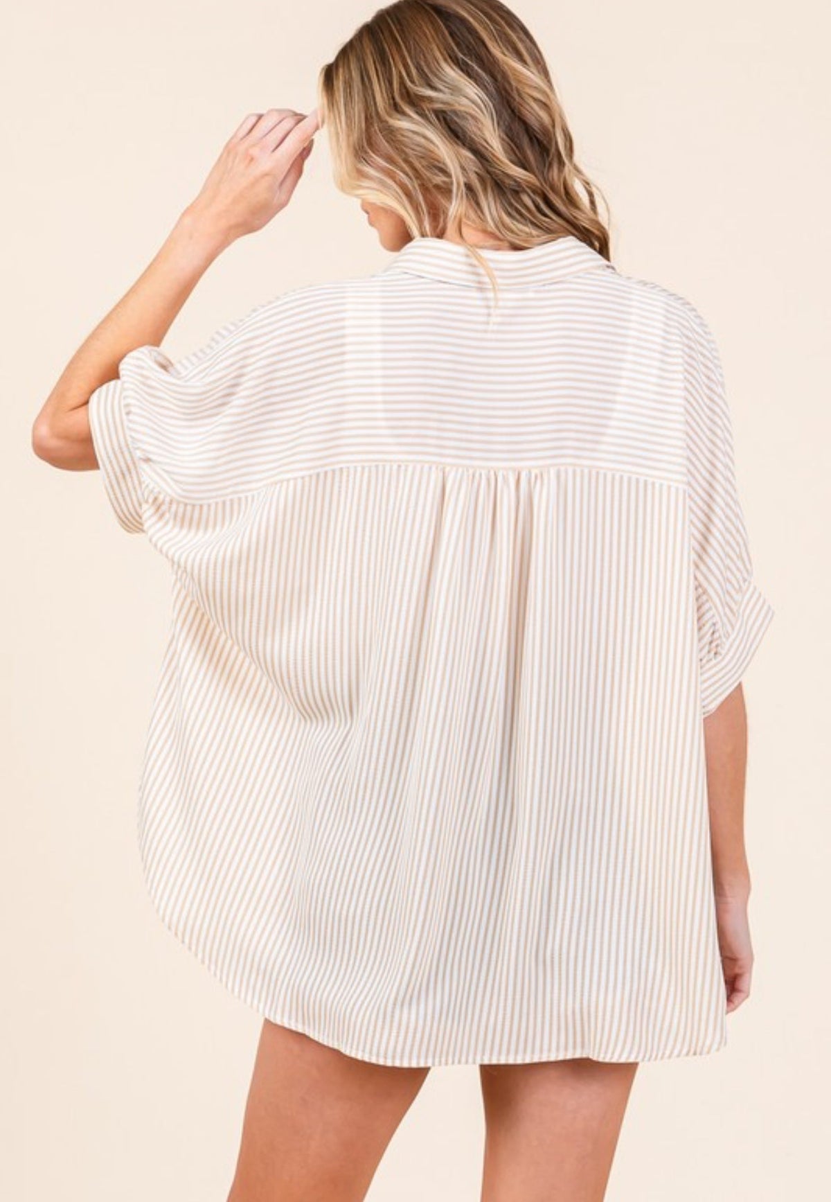 Stripe Oxford Button Down Shirt Taupe