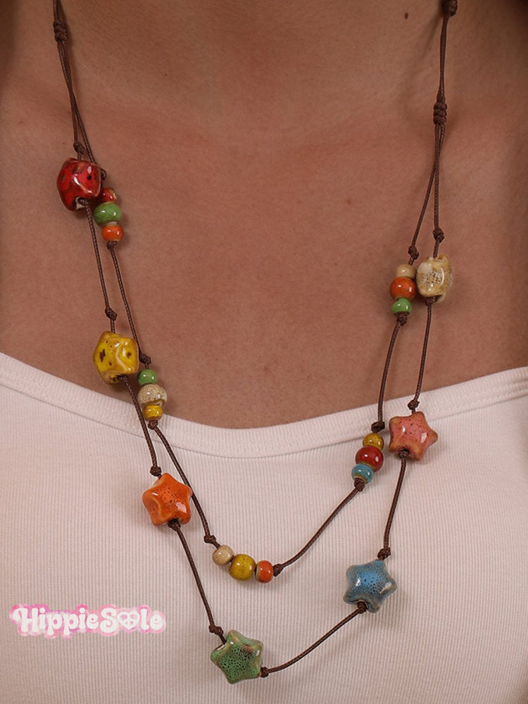 Handmade Colorful Braided Ceramic Beads Necklace