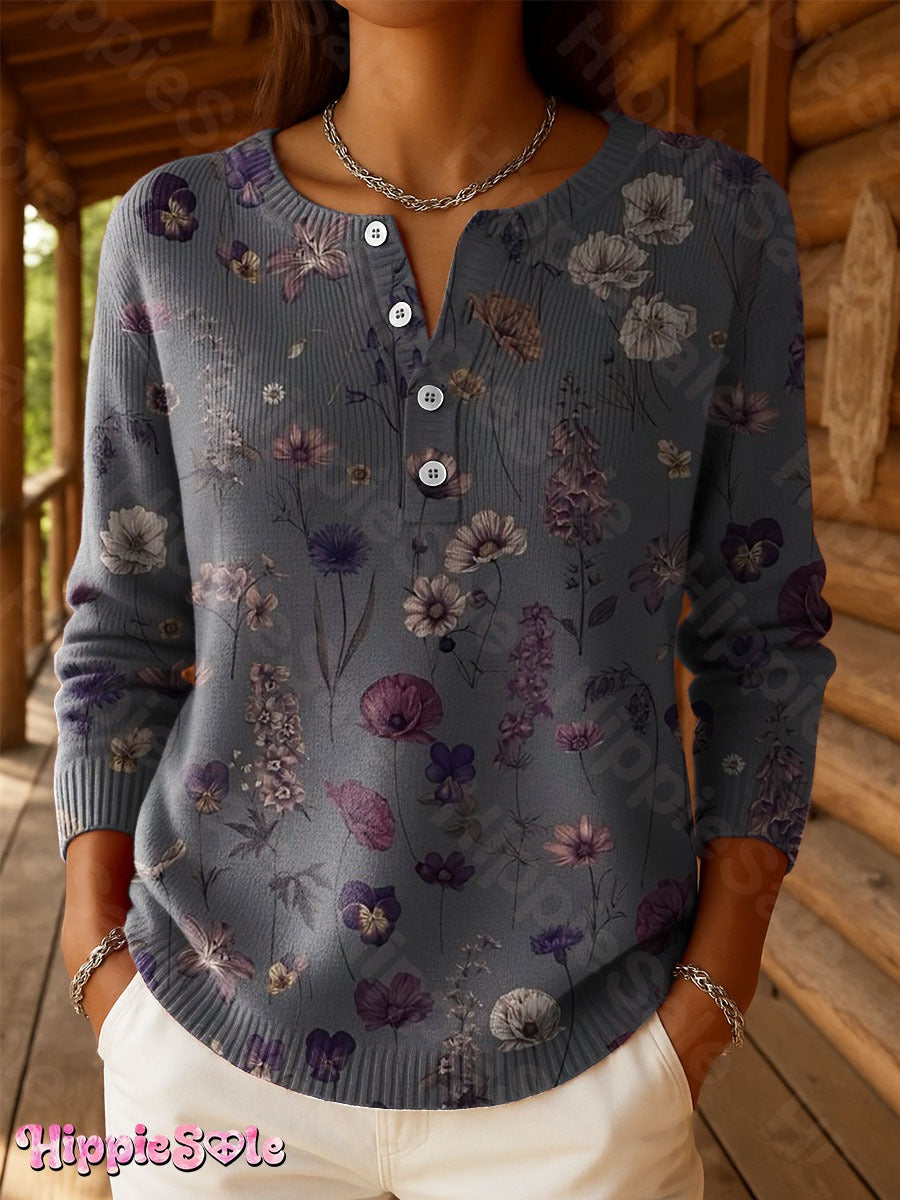 Unisex Retro Flowers Print Casual Hoodie Sweatshirt