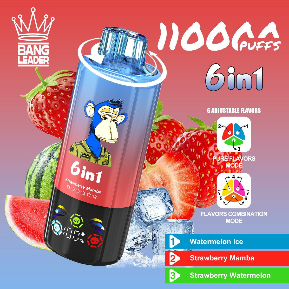 Bang Leader 110000 110K Puffs 6 in 1 Flavors Newest Original Rechargeable LED Display Disposable Vape