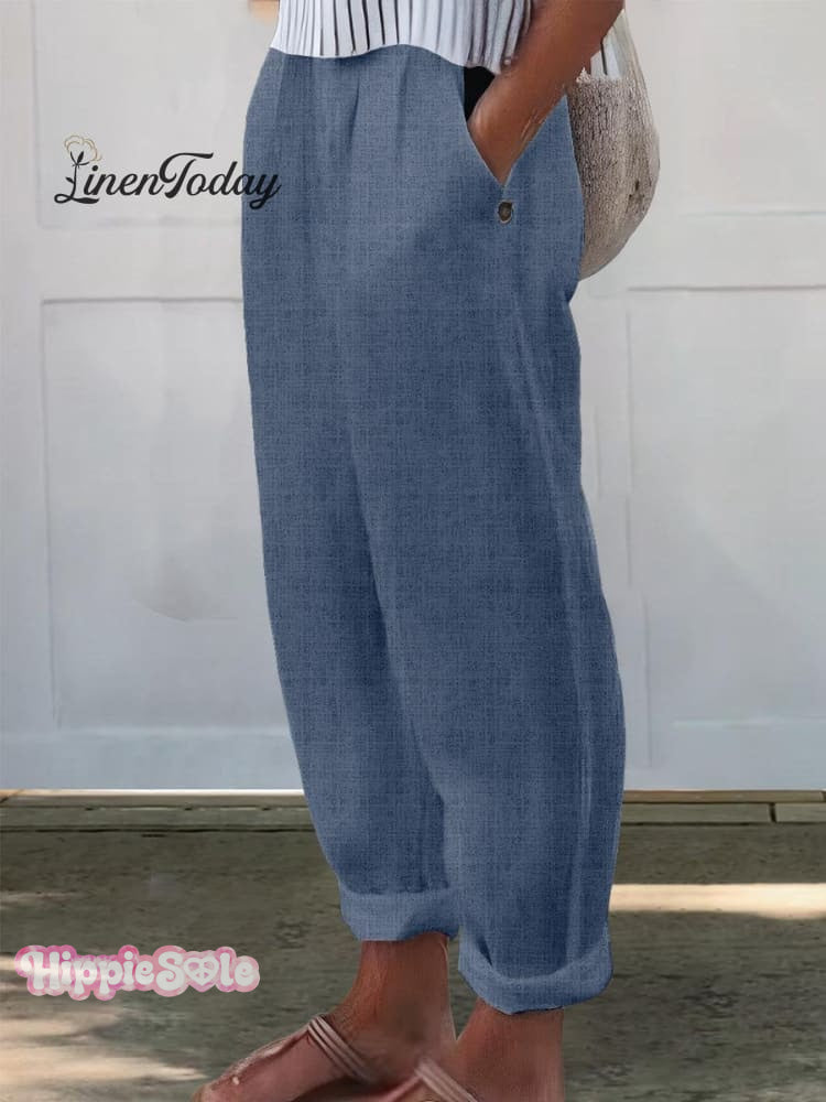 Women's Printed Cotton And Linen Casual Pants
