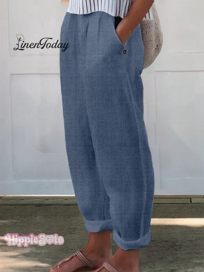 Women's Printed Cotton And Linen Casual Pants