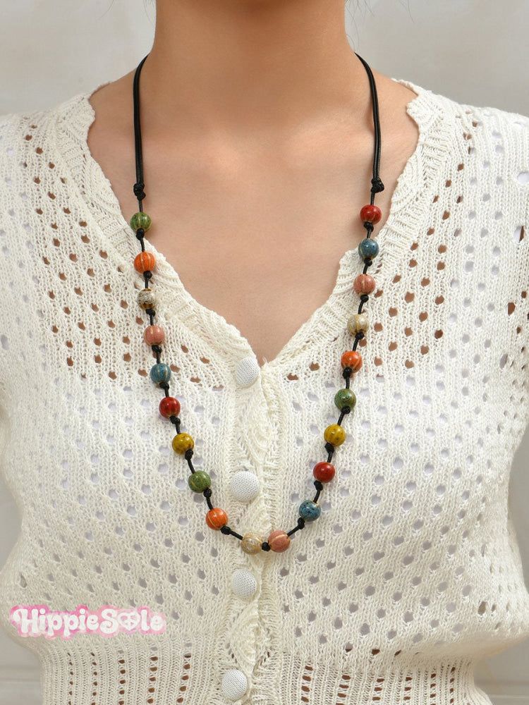 Handmade Colorful Braided Ceramic Beads Necklace