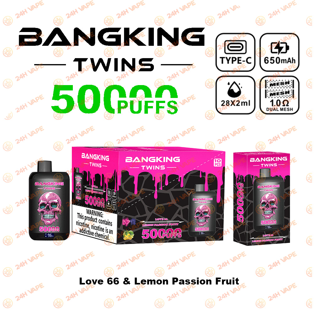 Bang King Twins 50000 50K Puffs 2% 3% 5% Nicotine Double Taste LED Display Disposable Vape