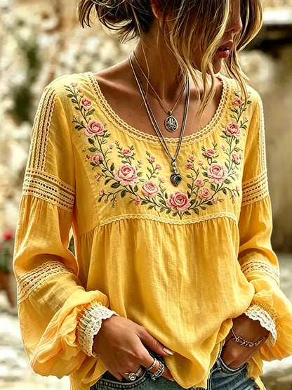 Tressalia - Embroidered Linen Blouse
