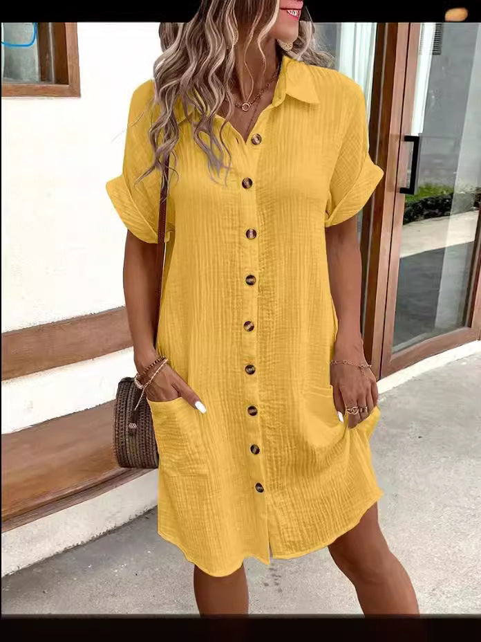 ✨Short Sleeve Shirt Dress - Soft, Pocketed & Effortlessly Stylish💃