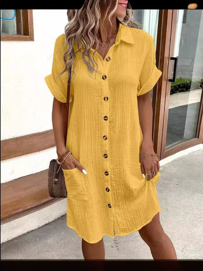 ✨Short Sleeve Shirt Dress - Soft, Pocketed & Effortlessly Stylish💃