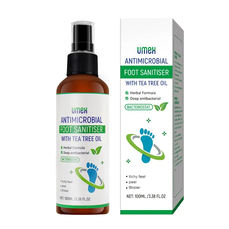 UMEX Tea Tree Foot Spray Kills Fungus & Odor Fast 97% Stink Elimination Repair Cracked Heels 100ml Quick-Dry Formula Clinically Tested Natural Antiseptic - Moisturizing Intensive Foot Care Foot Care Tool