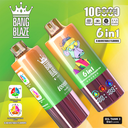 Bang Blaze 100000 100K Puffs 6 in 1 Flavors Newest Original Rechargeable LED Display Disposable Vape