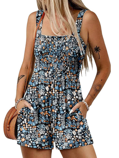 🏝️LAST DAY SALE 50% OFF💃Women's Summer Square Neck Sleeveless Loose Casual Short Smocked Romper