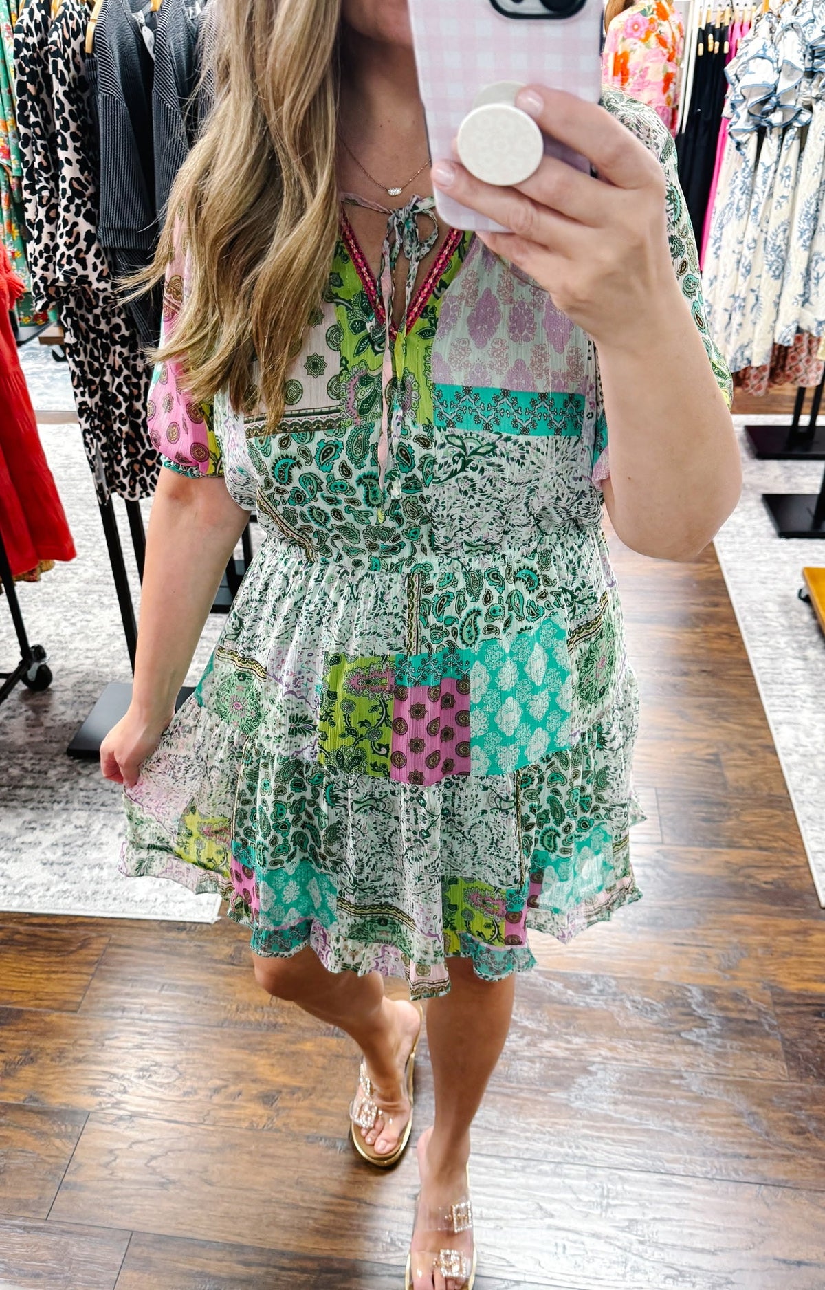 UMGEE Metallic Boho Multi Print Dress Green Mix
