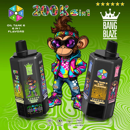 Bang Blaze 200000 200K Puffs 6 in 1 Flavors &  6 oil tanks Rechargeable LCD Display Disposable Vape