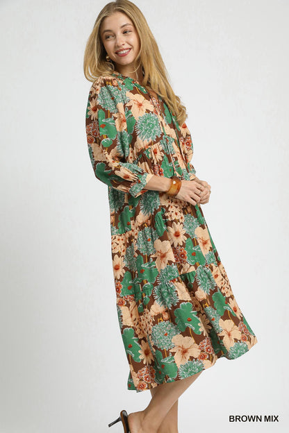 UMGEE Mixed Floral Tiered Midi Dress