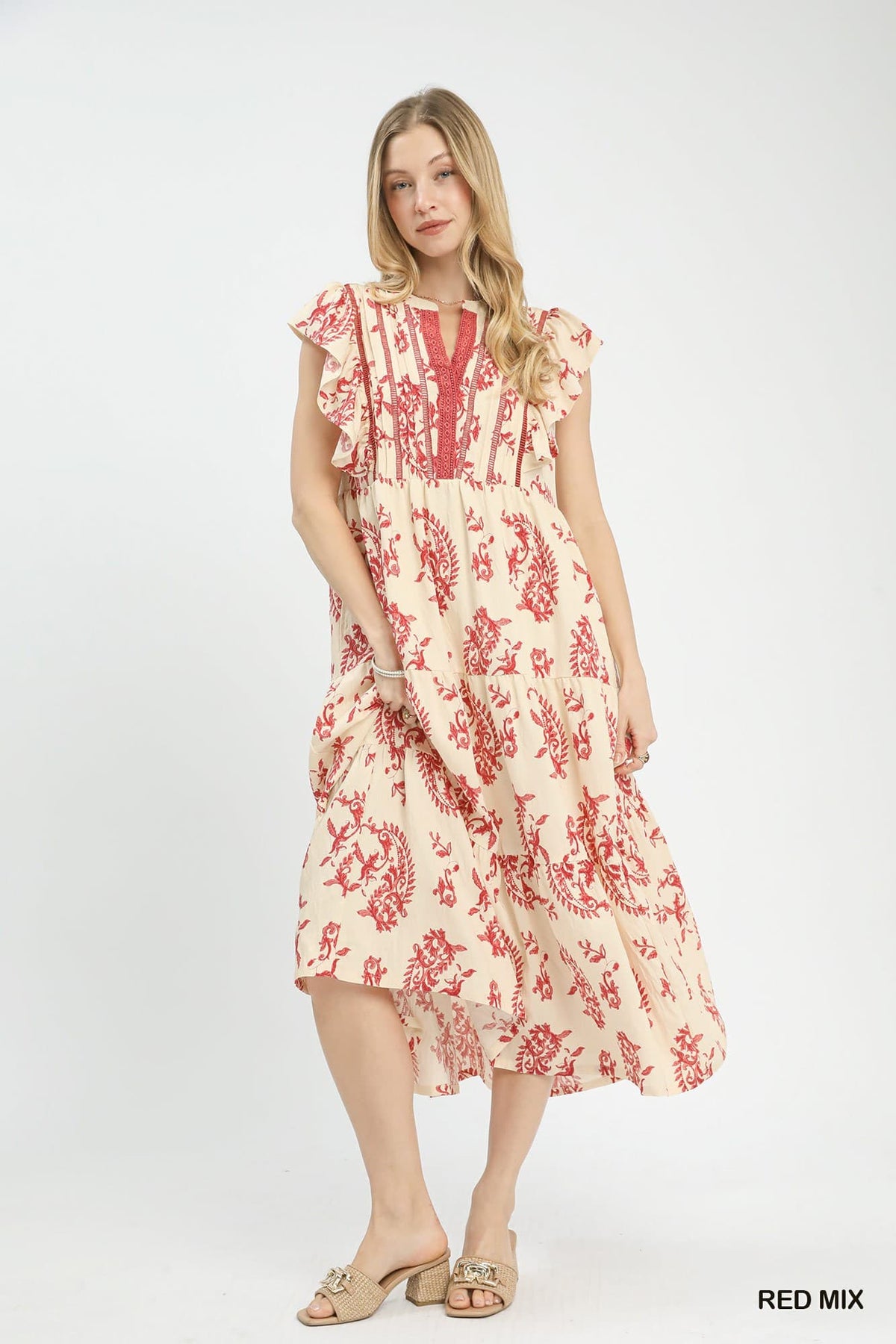 UMGEE Charlotte Paisley Midi Dress Red Mix