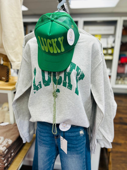 Lucky Premium Graphic Sweatshirt Ash Grey