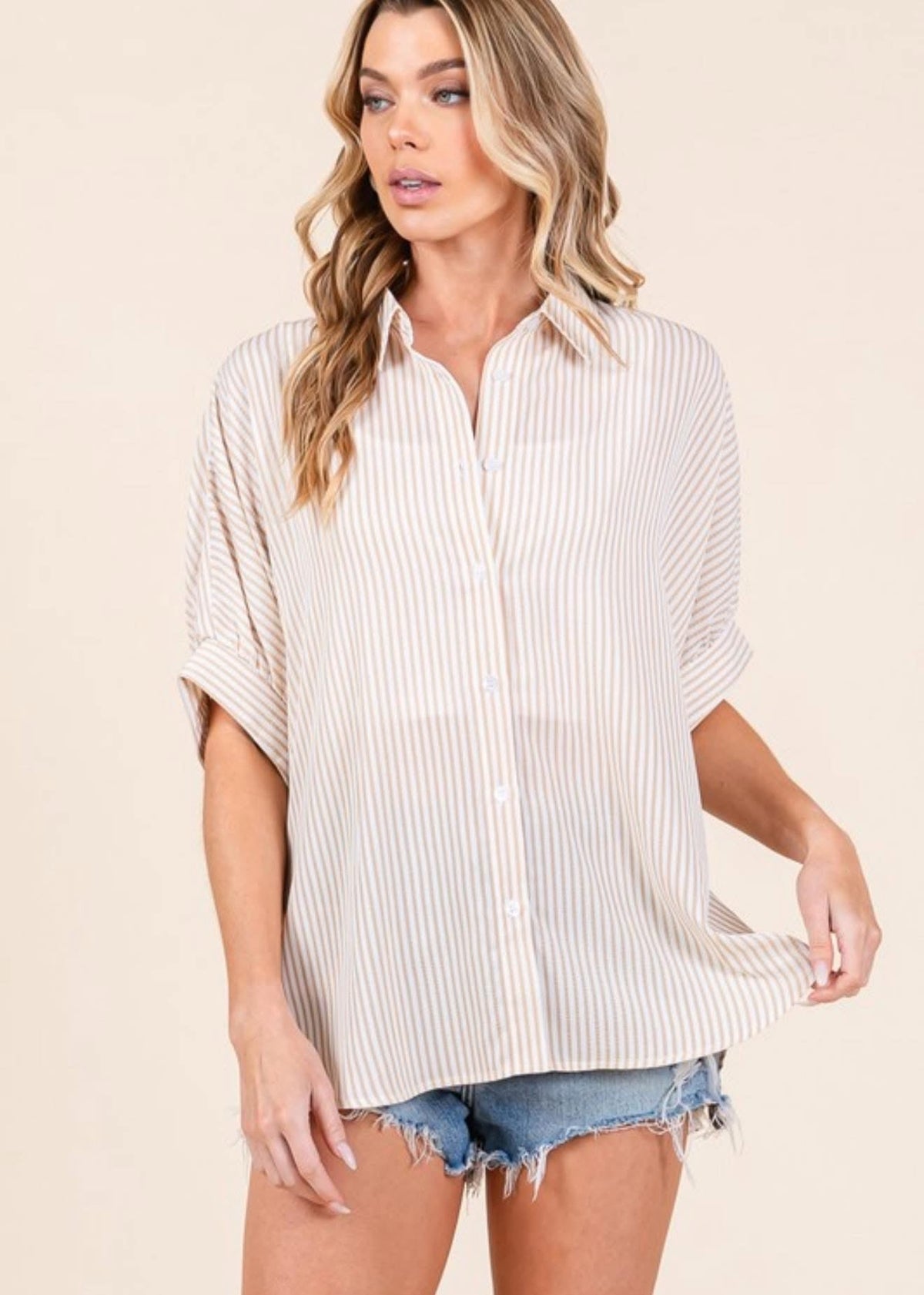 Stripe Oxford Button Down Shirt Taupe