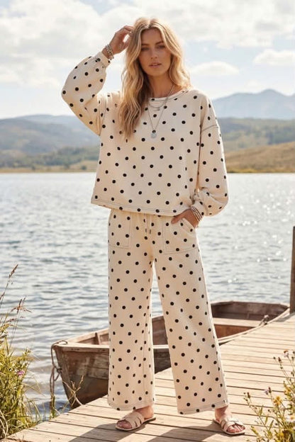 Polka Dot Scuba 2PC Lounge SET Cream