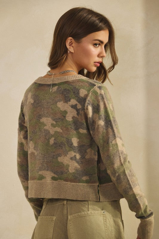 Camo Button Down Sweater Cardigan