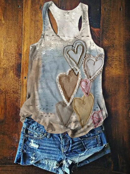 Valentine'S Day Vintage Heart Pattern Print Crew Neck T-shirt