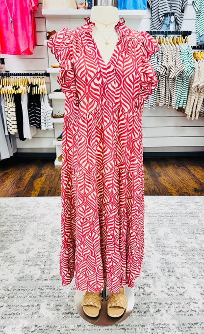 UMGEE Leaf Print Abstract Dress Rose