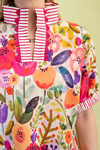 Poppy Floral Top Fuchsia Mix
