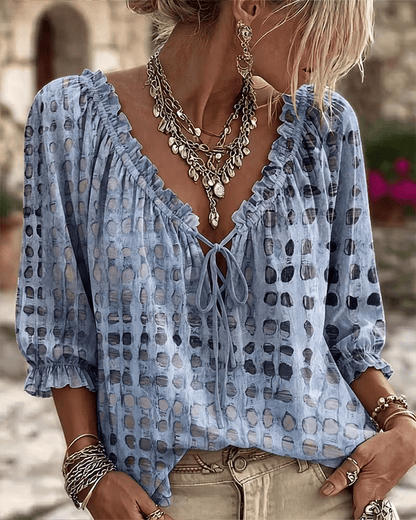 Araminta - Soft-Touch Lace-Up V-Neck Blouse
