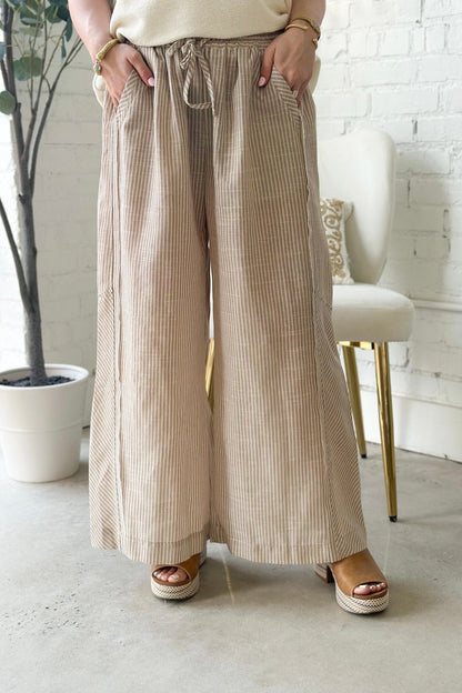 UMGEE Wide Leg Striped Pant Khaki