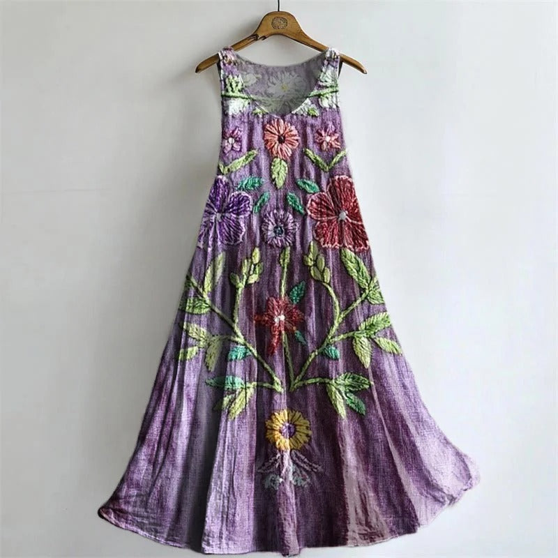 Women's Vintage Ethnic Floral Art Print Casual Cotton Linen Shirt