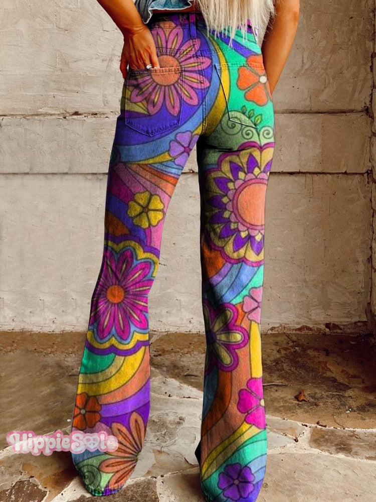 Women's VINTAGE HIPPIE VIBES FLORAL PATTERN Print Casual Wide Leg Pants