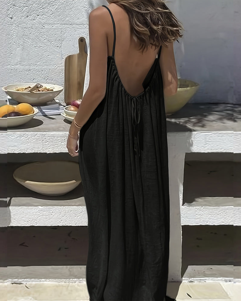 💃LAST DAY SAEL 50% OFF!!✨Women's Solid Color Cami Lounge Dress, Elegant Sleeveless Long Dress for Summer, Ladies Sleepwear for Indoor Wear💕