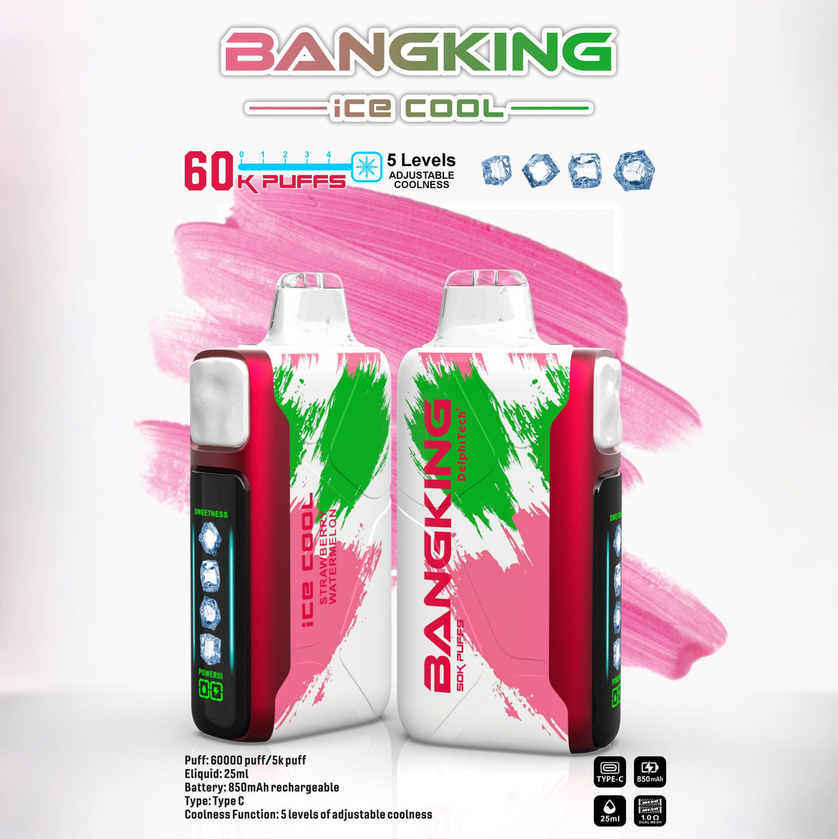 Bang King Ice Cool 60000 60K Puffs Original Adjustable Ice level LED Display Disposable Vape