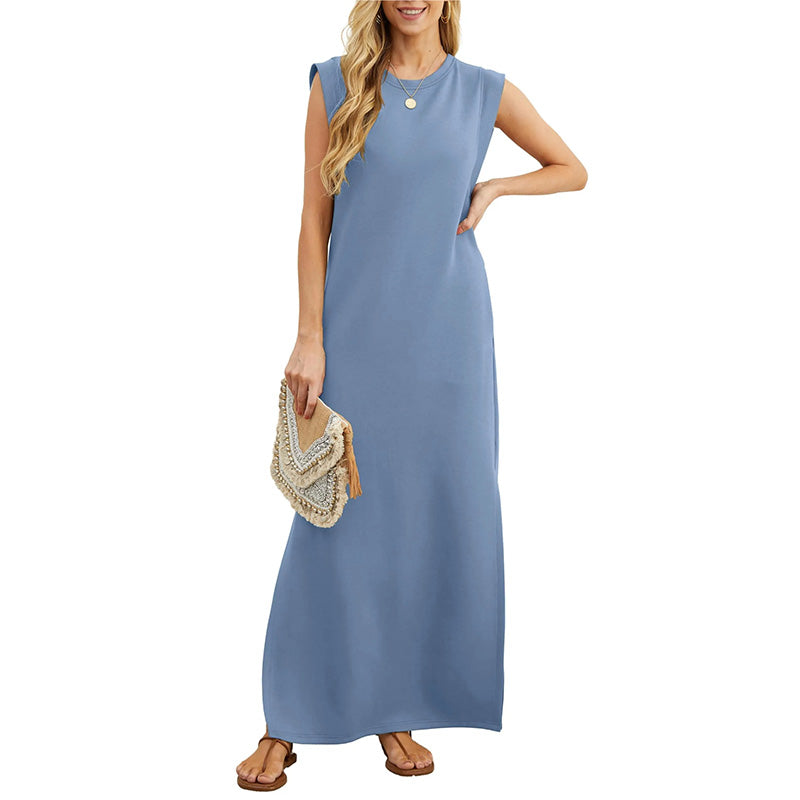 🎉2026 Hot Sale 49% OFF💃🌿Women's Crewneck Casual Loose Split Wrinkle-Free Long Dress