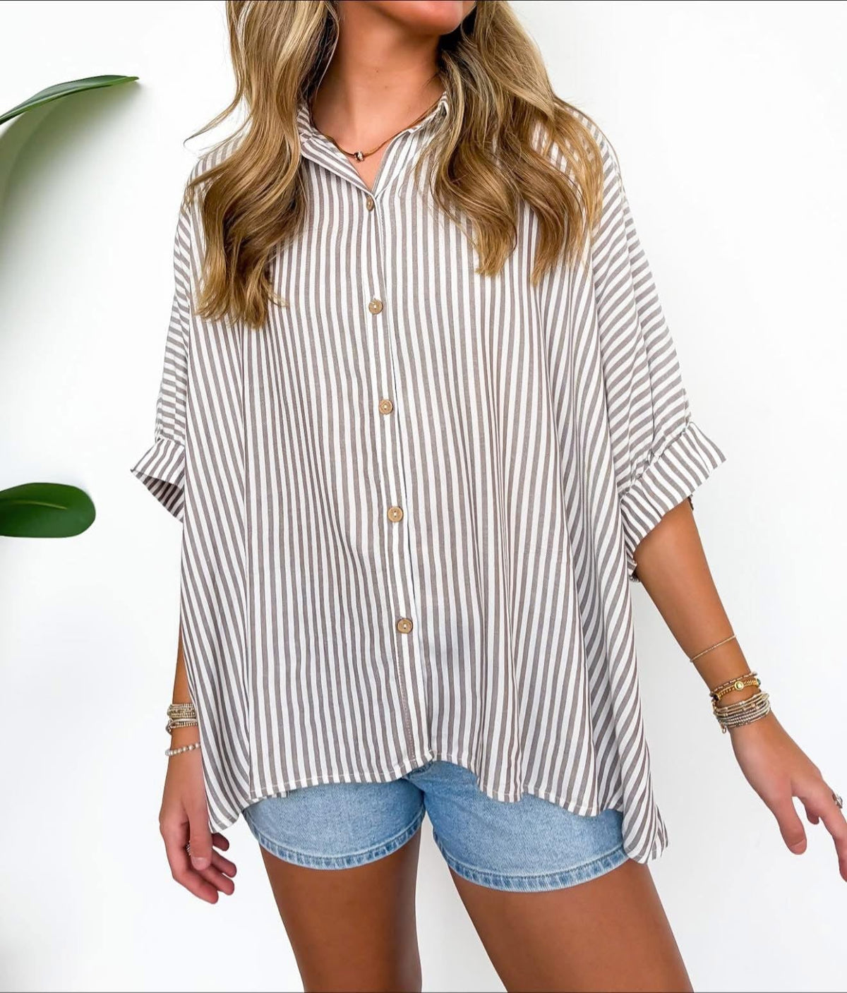 Lucky Stripes Oversized Button Up Brown Stripe