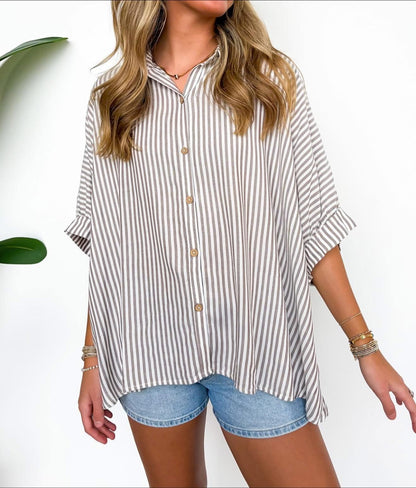 Lucky Stripes Oversized Button Up Brown Stripe