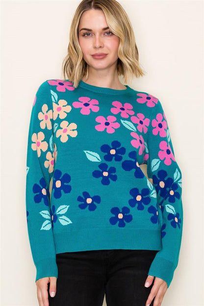 Teal Floral Sweater