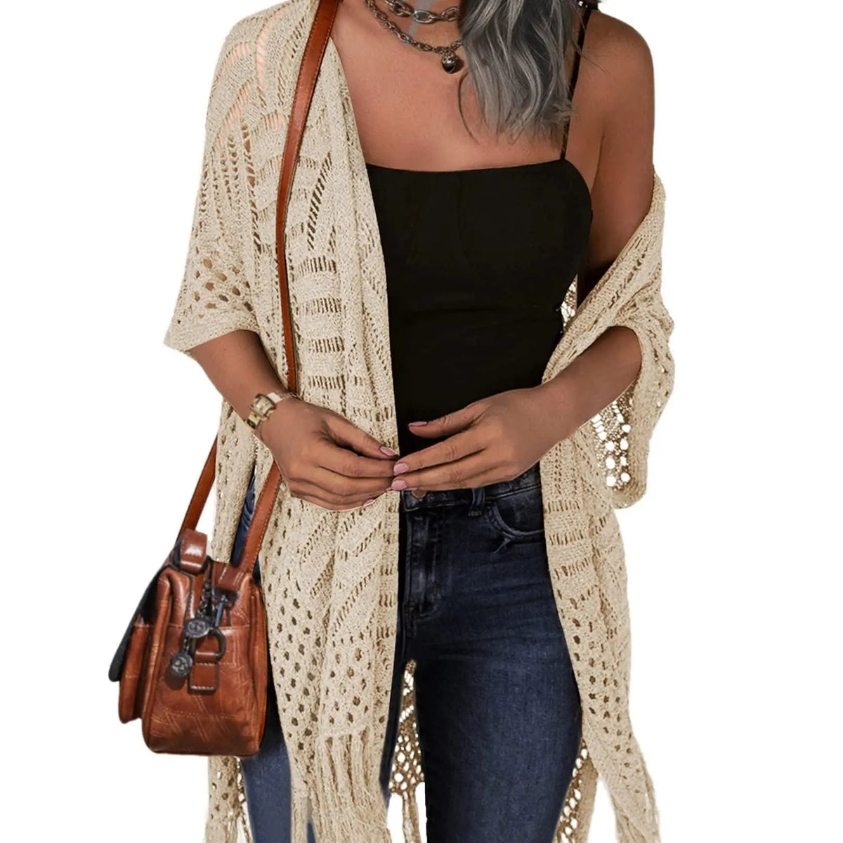 🥳2026 HOT SALE🥳💞50K+ SOLD!🌸☀️ 50% OFF! Oversized Knit Cardigan – Lightweight crochet tassel kimono for spring & summer. Breathable viscose‑nylon blend – no itch, no cling – layer over anything! 🧶✨