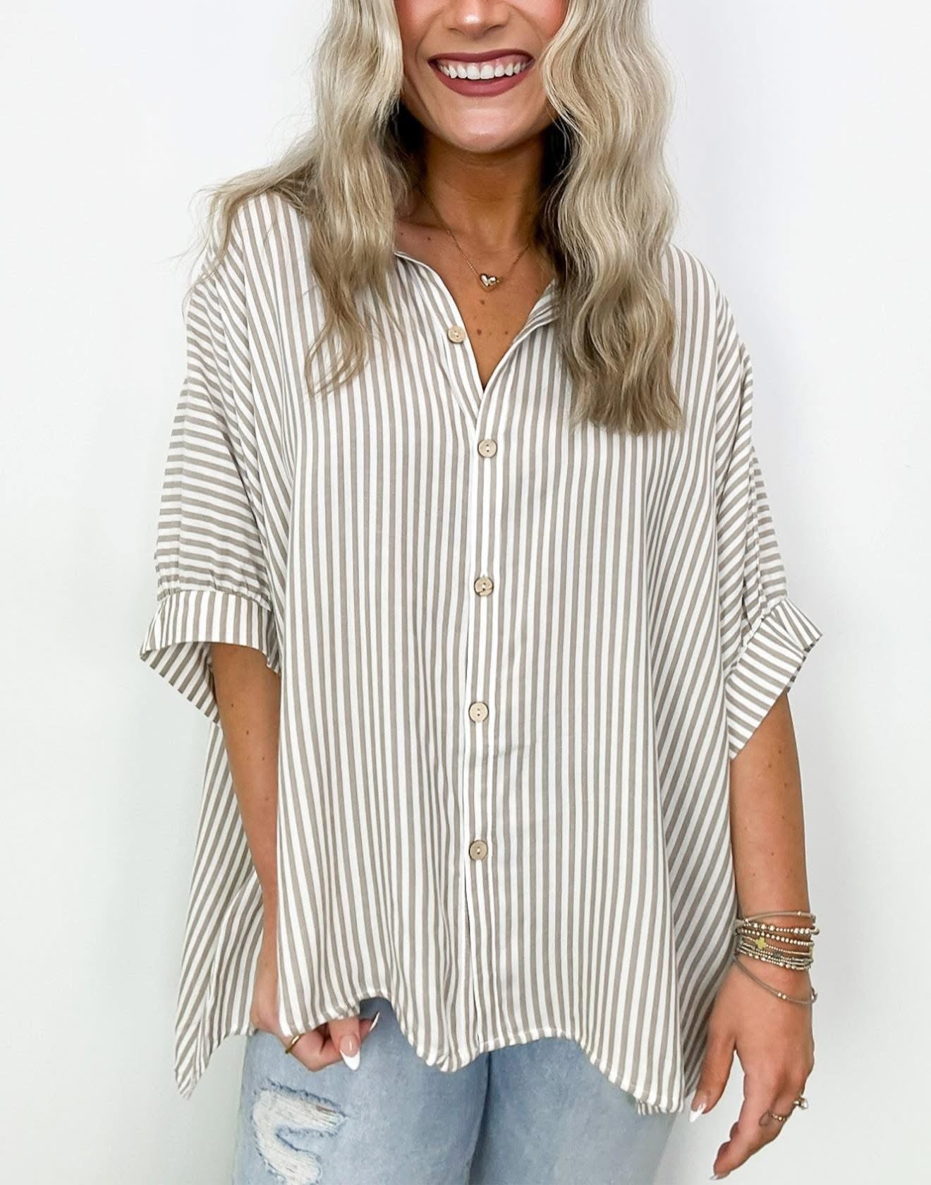 Lucky Stripes Oversized Button Up Mocha Stripe