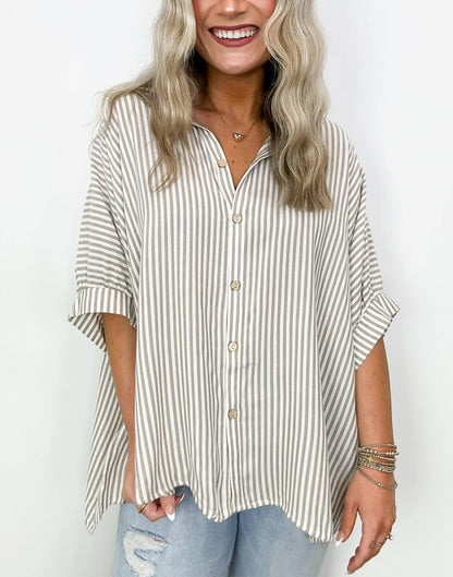 Lucky Stripes Oversized Button Up Mocha Stripe