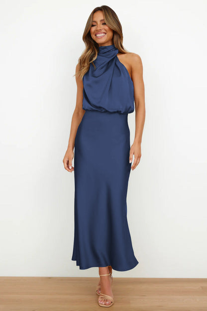 Melira - Regal High-Collar Maxi Dress