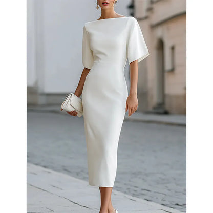 Leonelle - Elegant Boat Neck Midi Dress