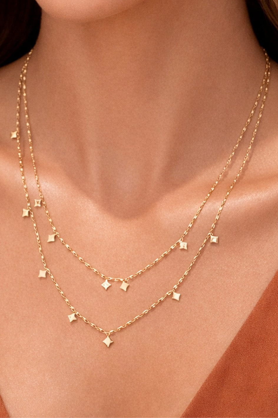 18K Gold Plated S.S. Dainty Layered Sparkle Necklace