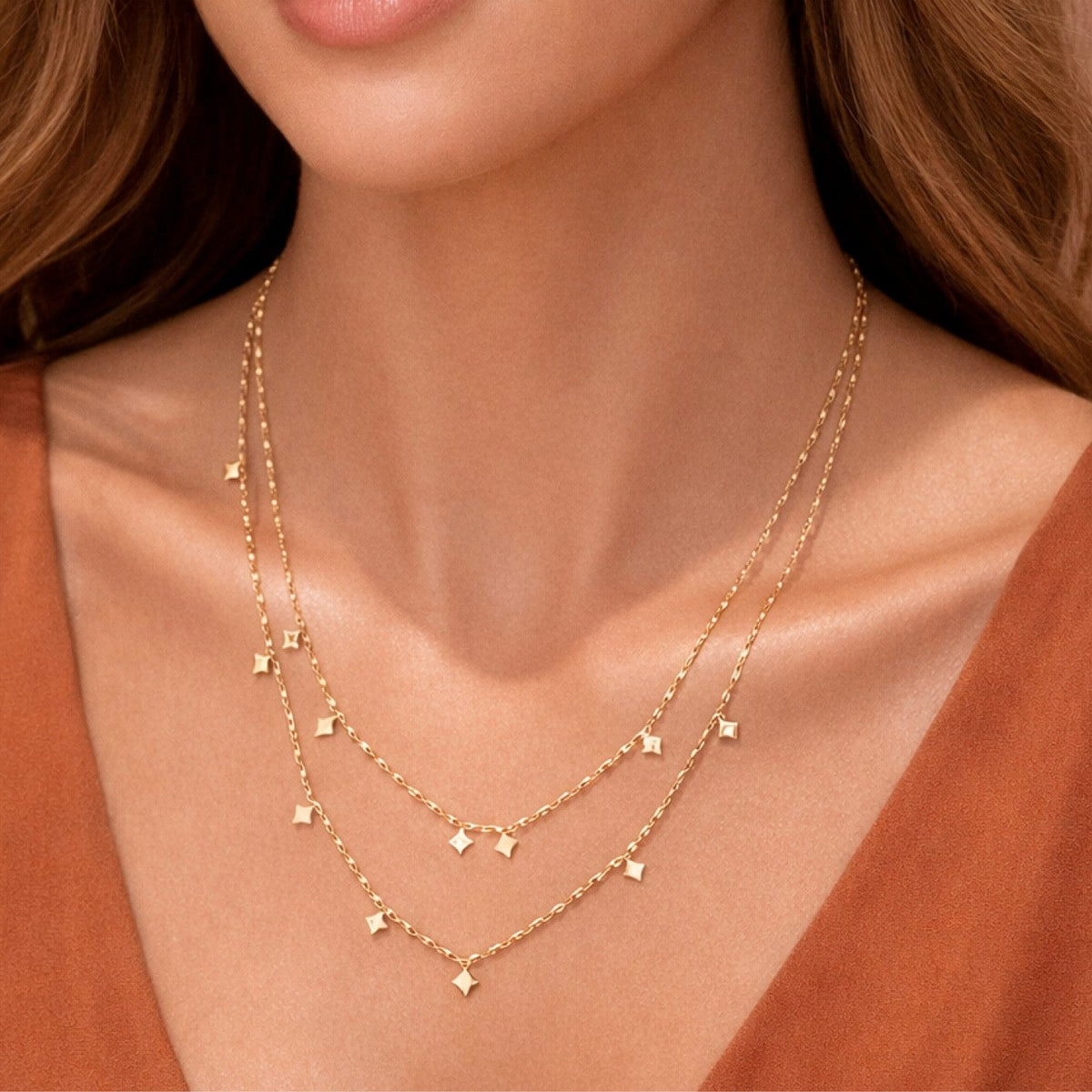 18K Gold Plated S.S. Dainty Layered Sparkle Necklace