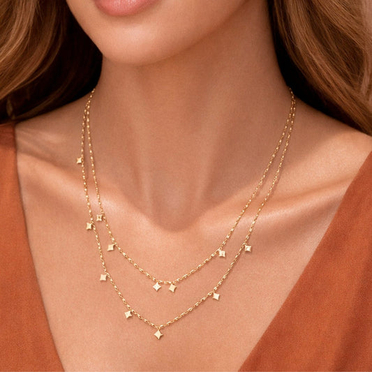 18K Gold Plated S.S. Dainty Layered Sparkle Necklace